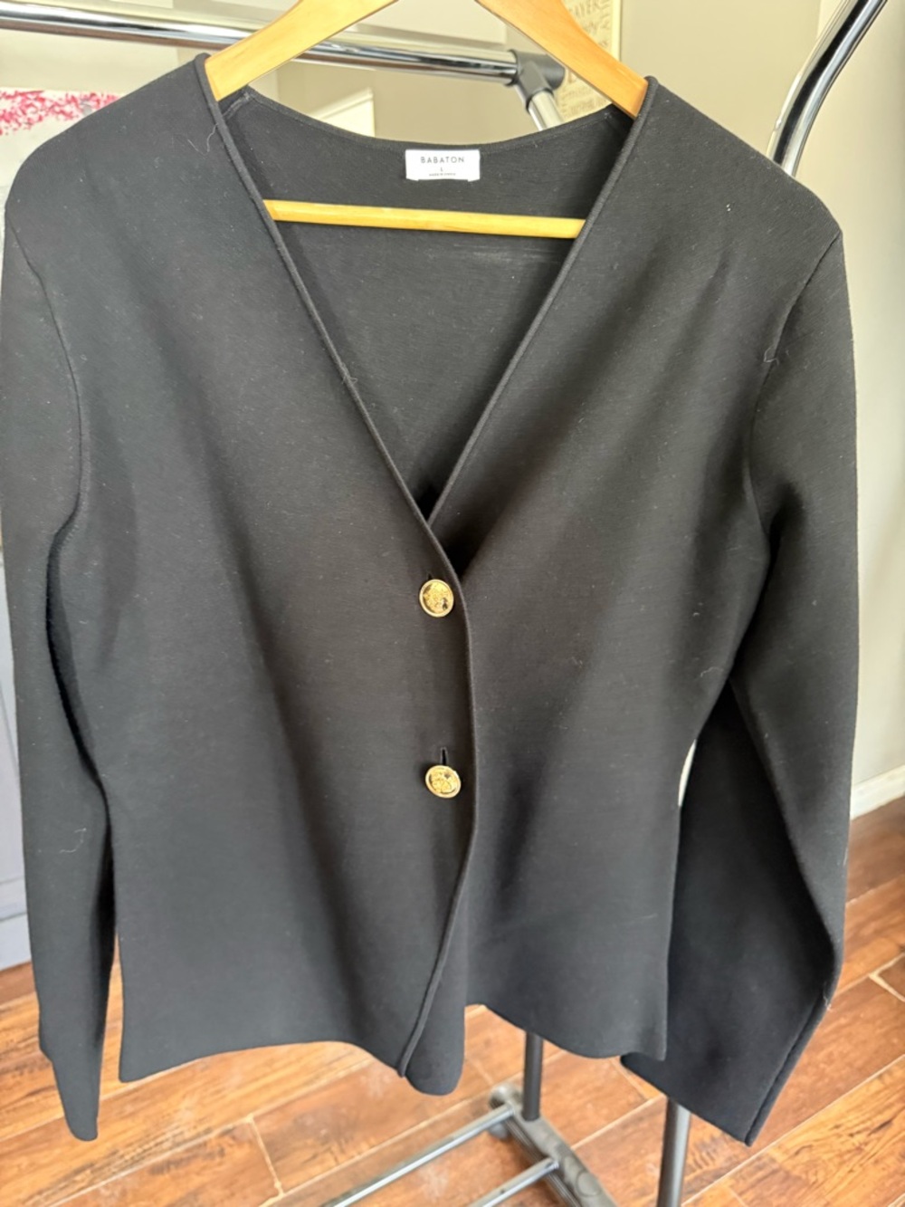 Babaton Black V-Neck Cardigan with Gold Buttons